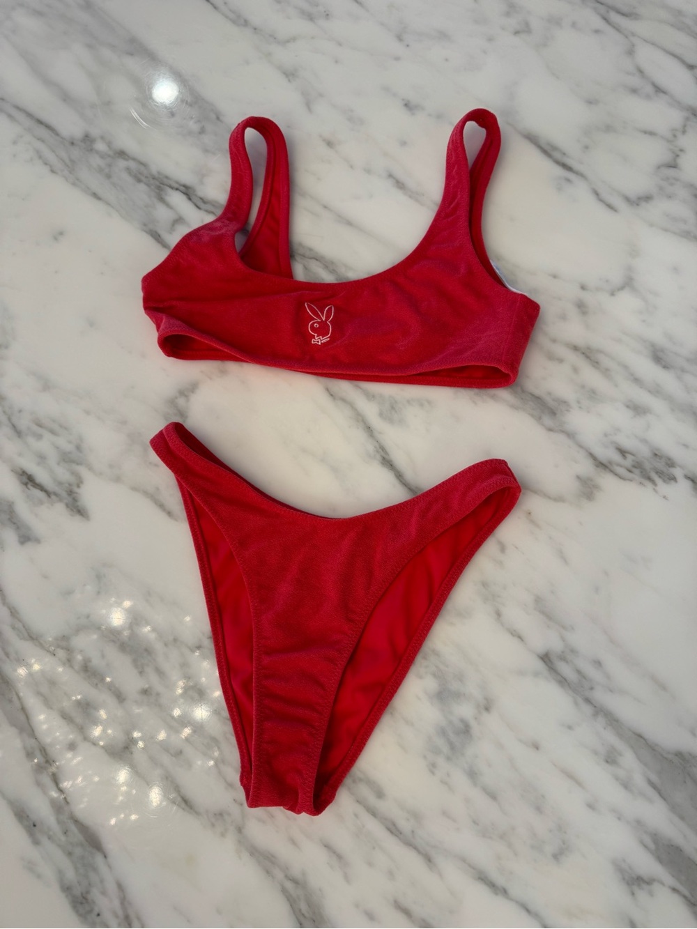 PLAYBOY Red Scoop Bikini Set with Bunny Logo